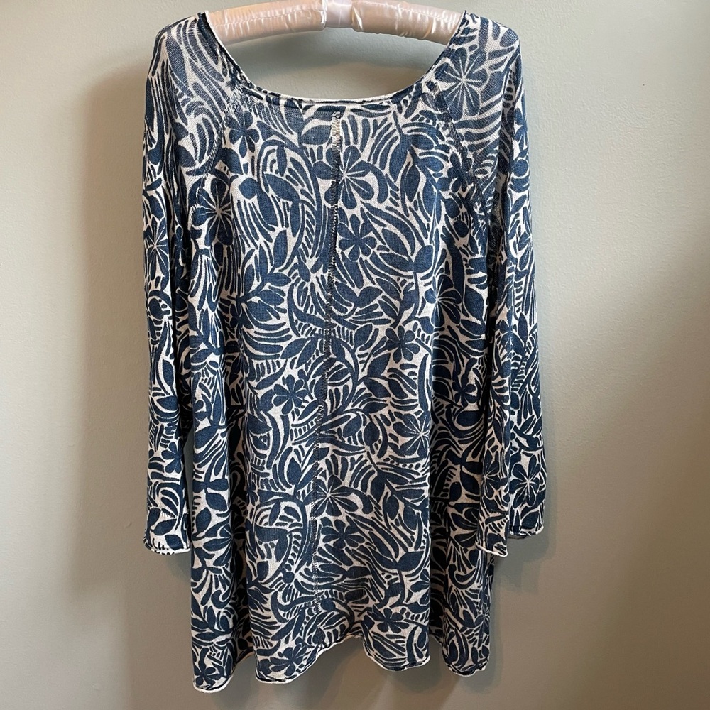 Sigrid Olsen 100% Linen Blue and White Floral Pullover Size 2X Coastal & Flowy - Picture 2 of 12